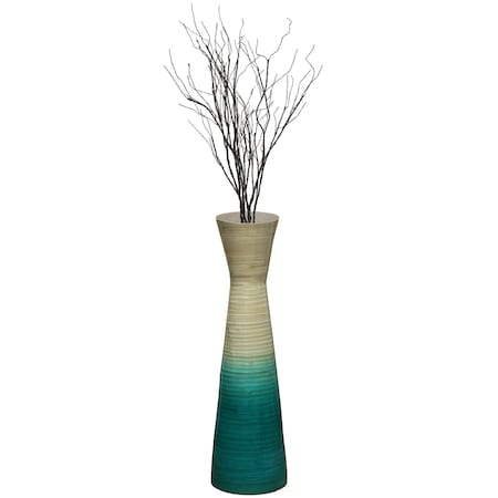 Uniquewise 27" Bamboo Floor Vase Hourglass Design for Dried Branches or Long Stem Flowers, Blue QI004273.GN